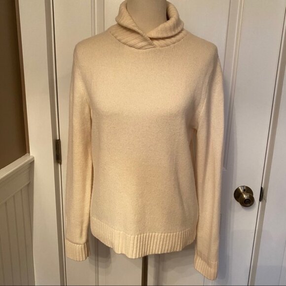 LAUREN RALPH LAUREN SWEATER SHAWL COLLAR CREAM LONG SLEEVE Size L - Picture 1 of 6